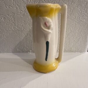 Vintage Yellow & White Calla Lilly‎ Pitcher Vase Small